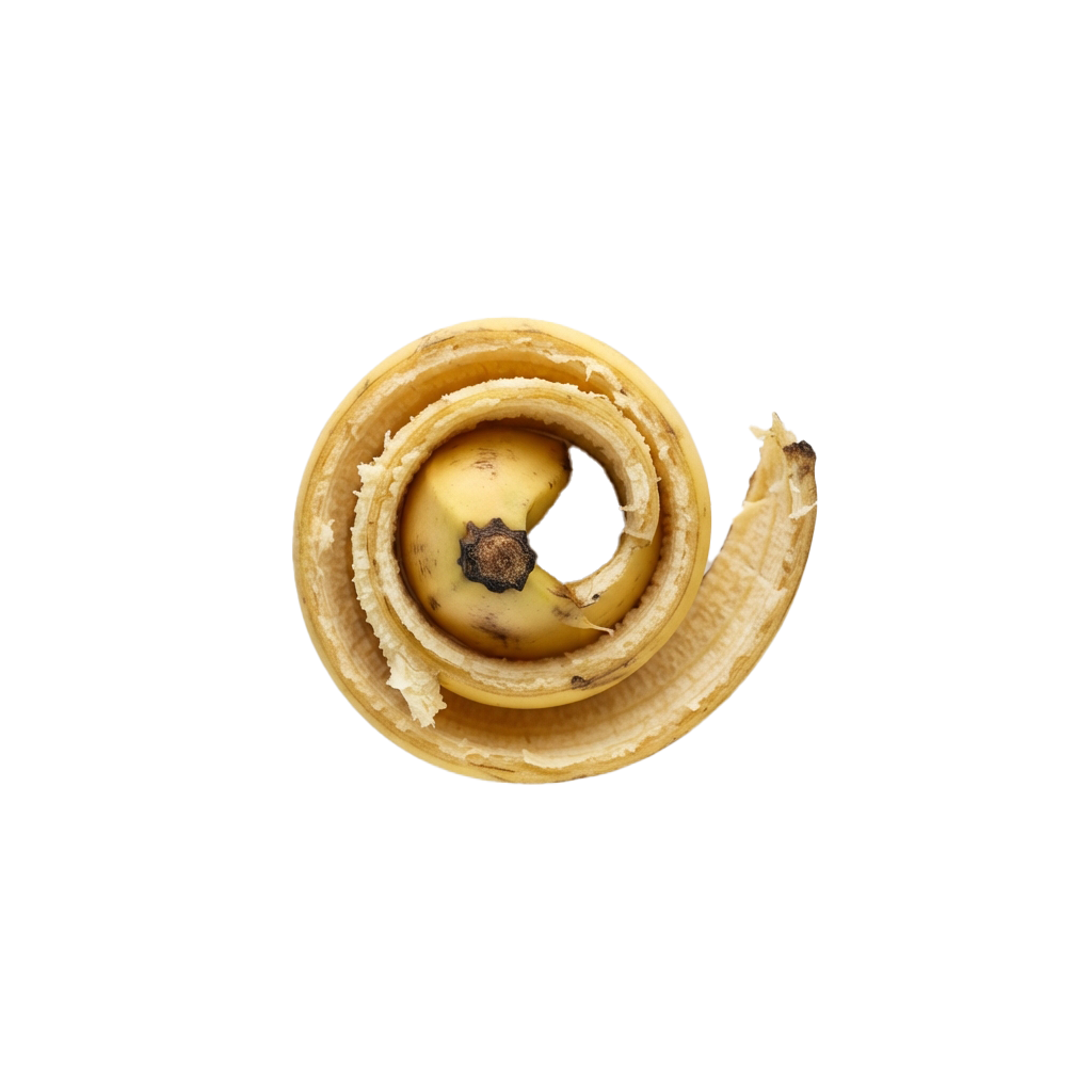 A partially eaten spiral pastry with banana cream filling and a bite taken out of the side.