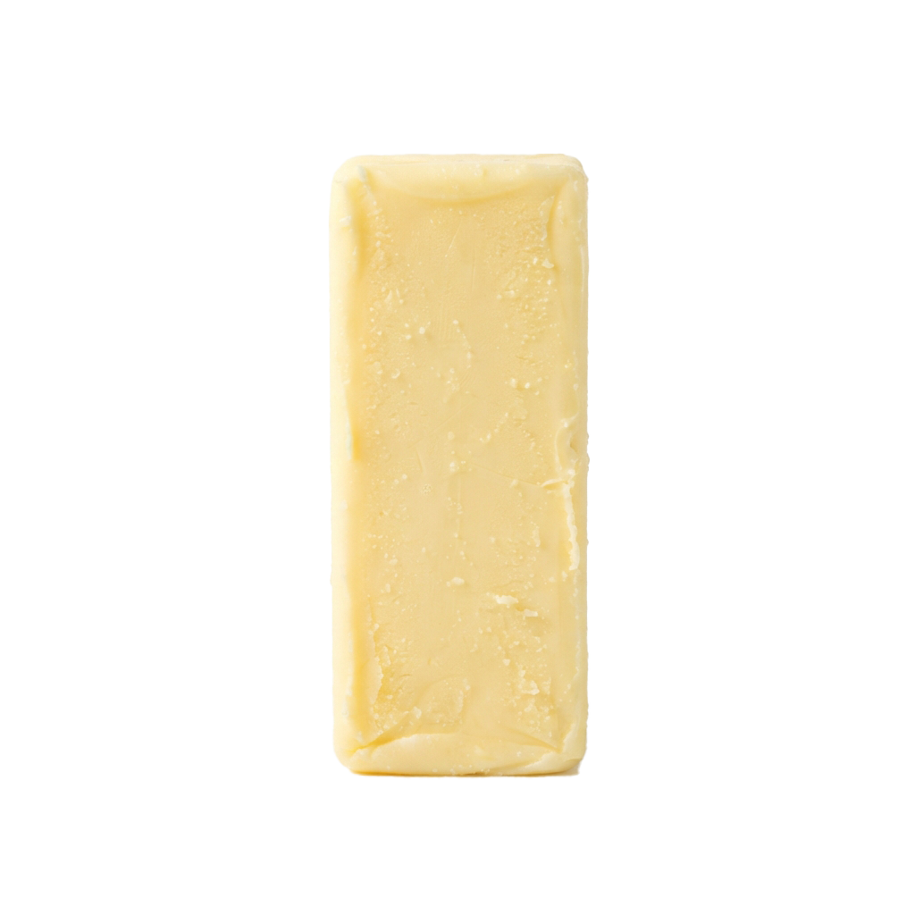 A single white chocolate bar with smooth, creamy surface and slightly textured edges.