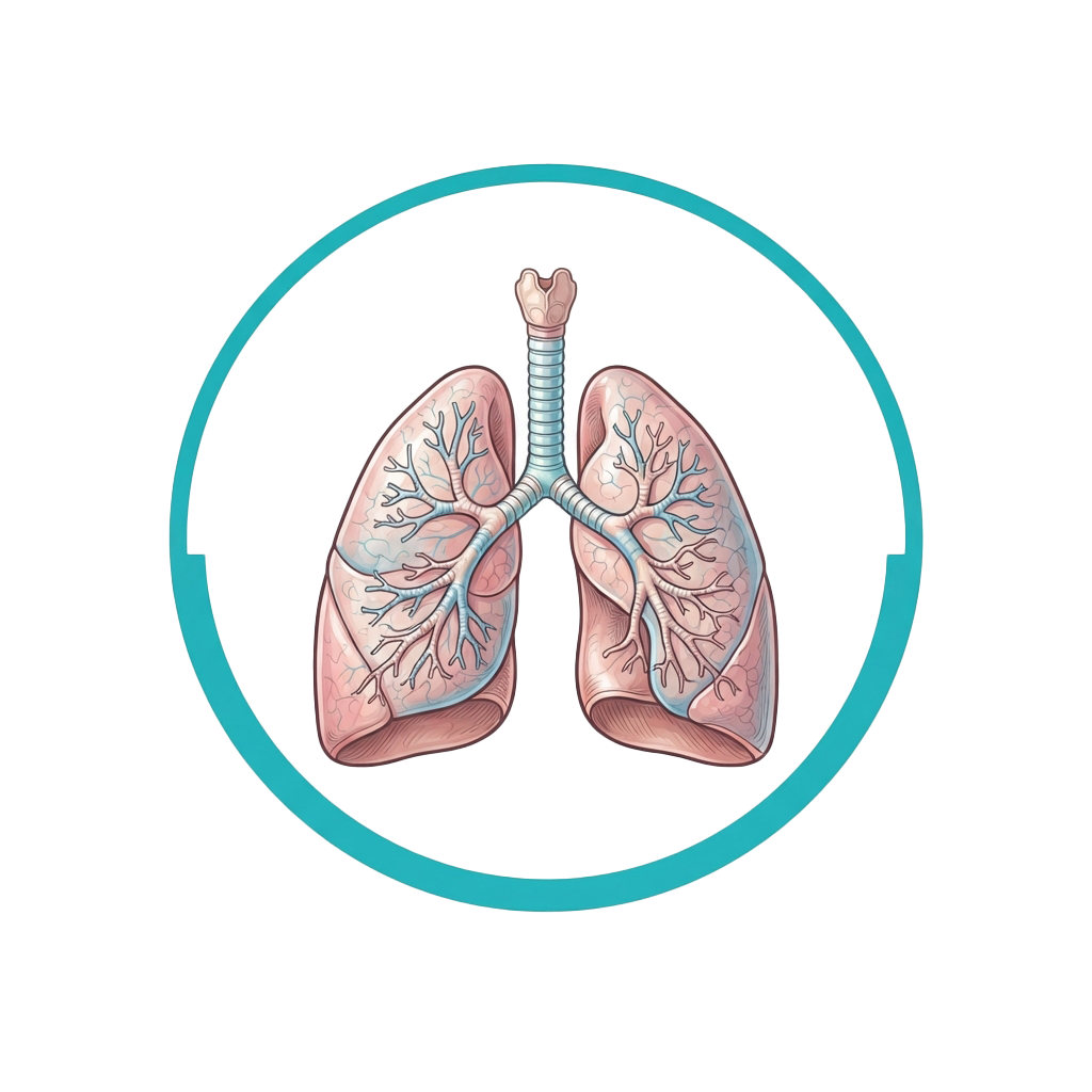 Illustration of human lungs showing bronchial tree and trachea branching inside the lungs