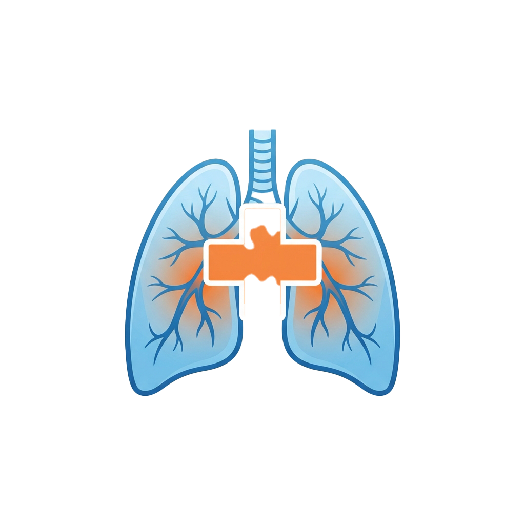 Illustration of human lungs showing bronchial tree and airways with a cross-shaped highlight in the center