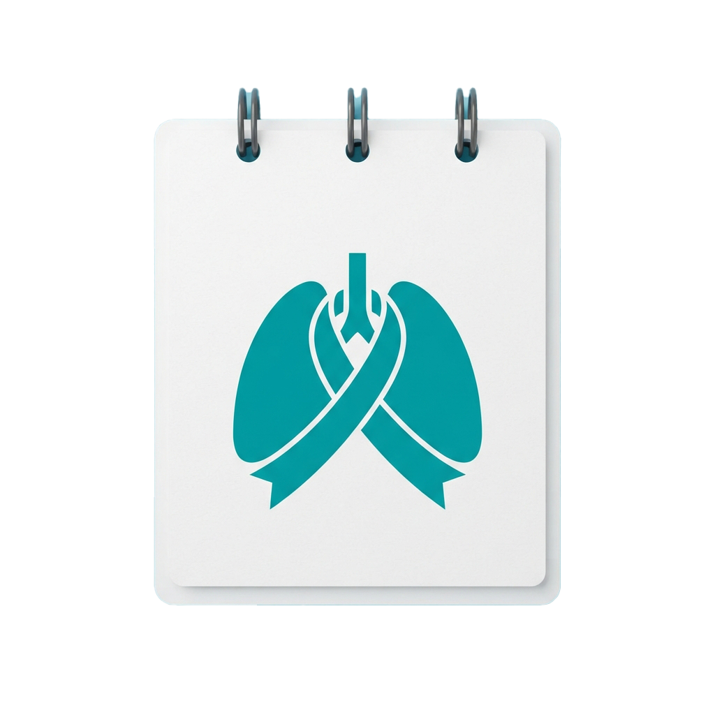 Clipboard with a teal icon of two lungs connected by a vertical line.