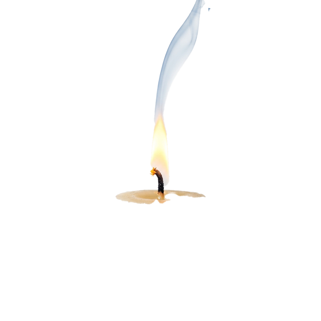A lit candle with a white flame and dripping wax against a black background