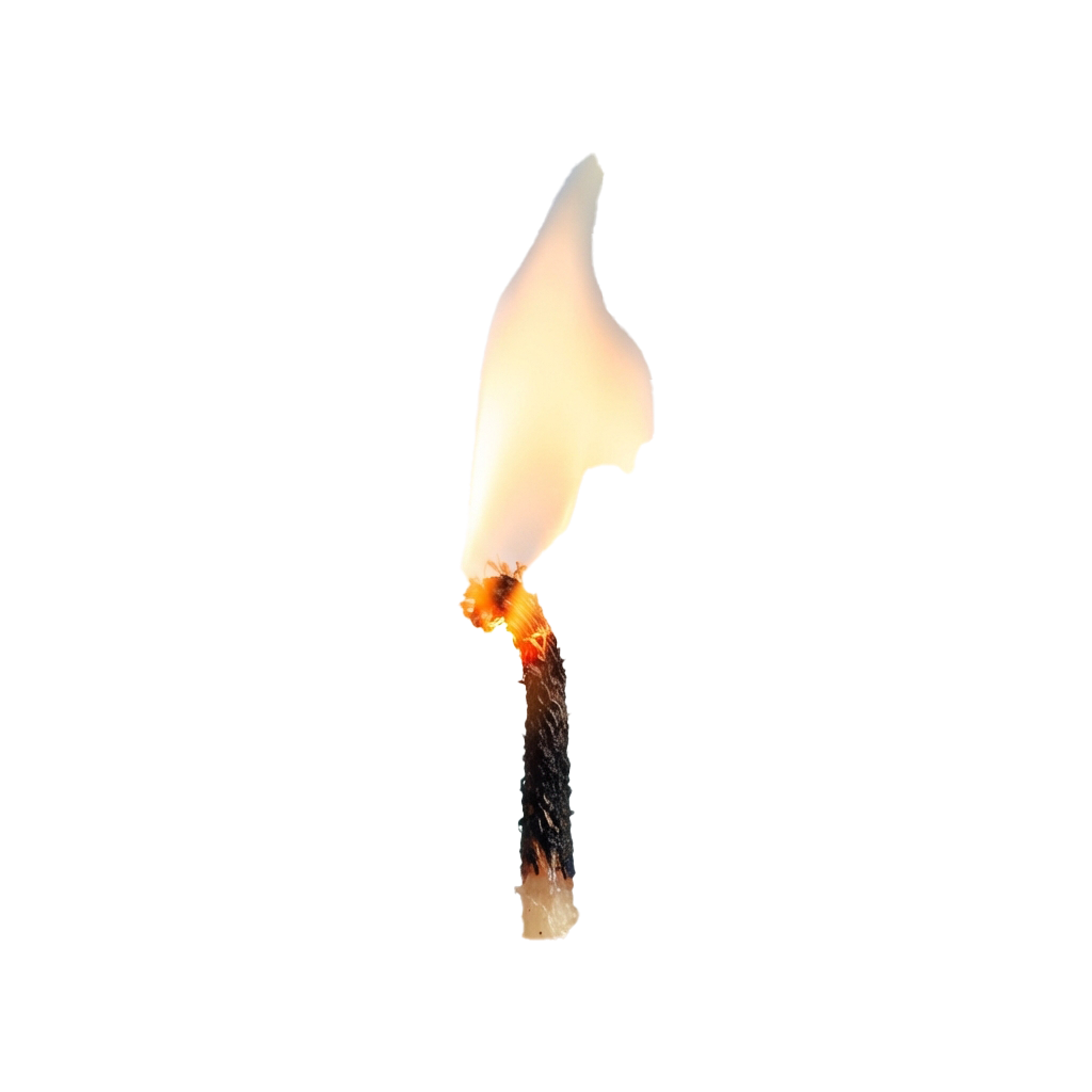 A lit torch with bright orange-yellow flame burning upward against a dark background