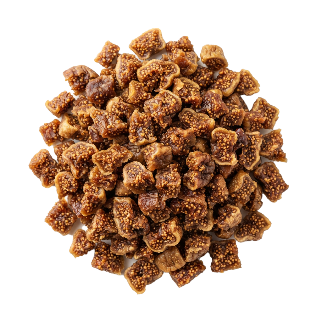 Close-up of dried figs clustered together in a round shape