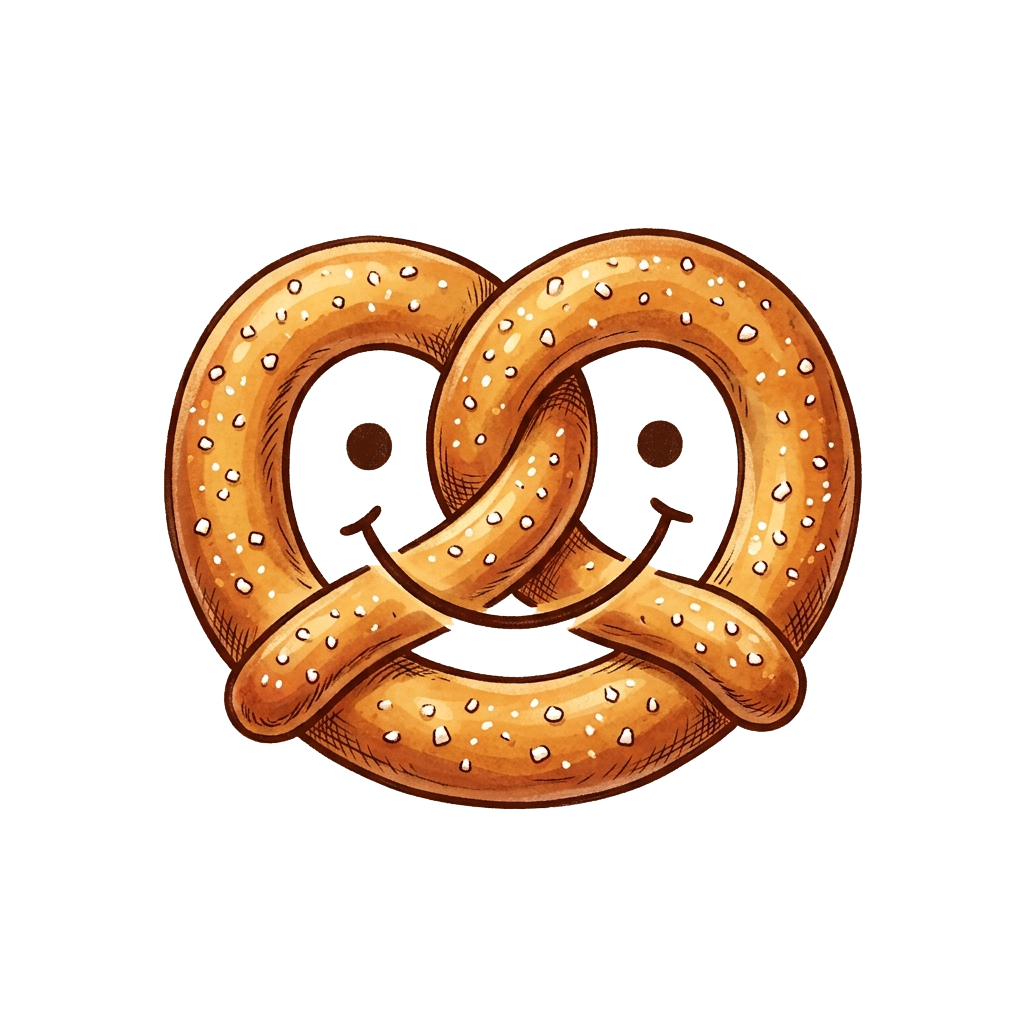 Two interlocking pretzel knots with salt crystals on a dark background