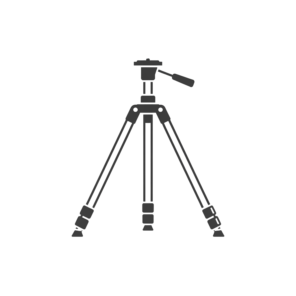 A camera tripod with a fluid head mounted on three adjustable legs and spreader base