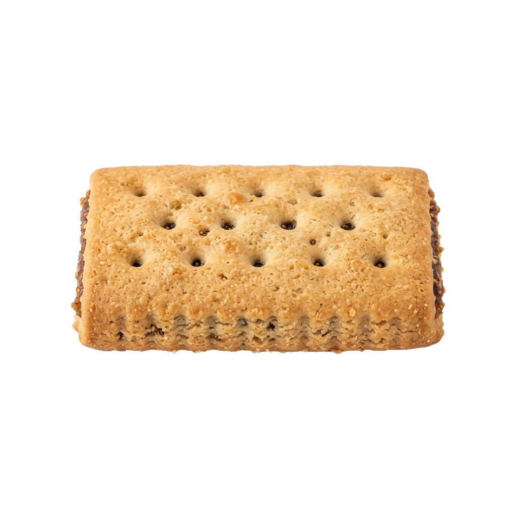 A close-up image of a golden-brown biscuit with a distinctive honeycomb texture on top.