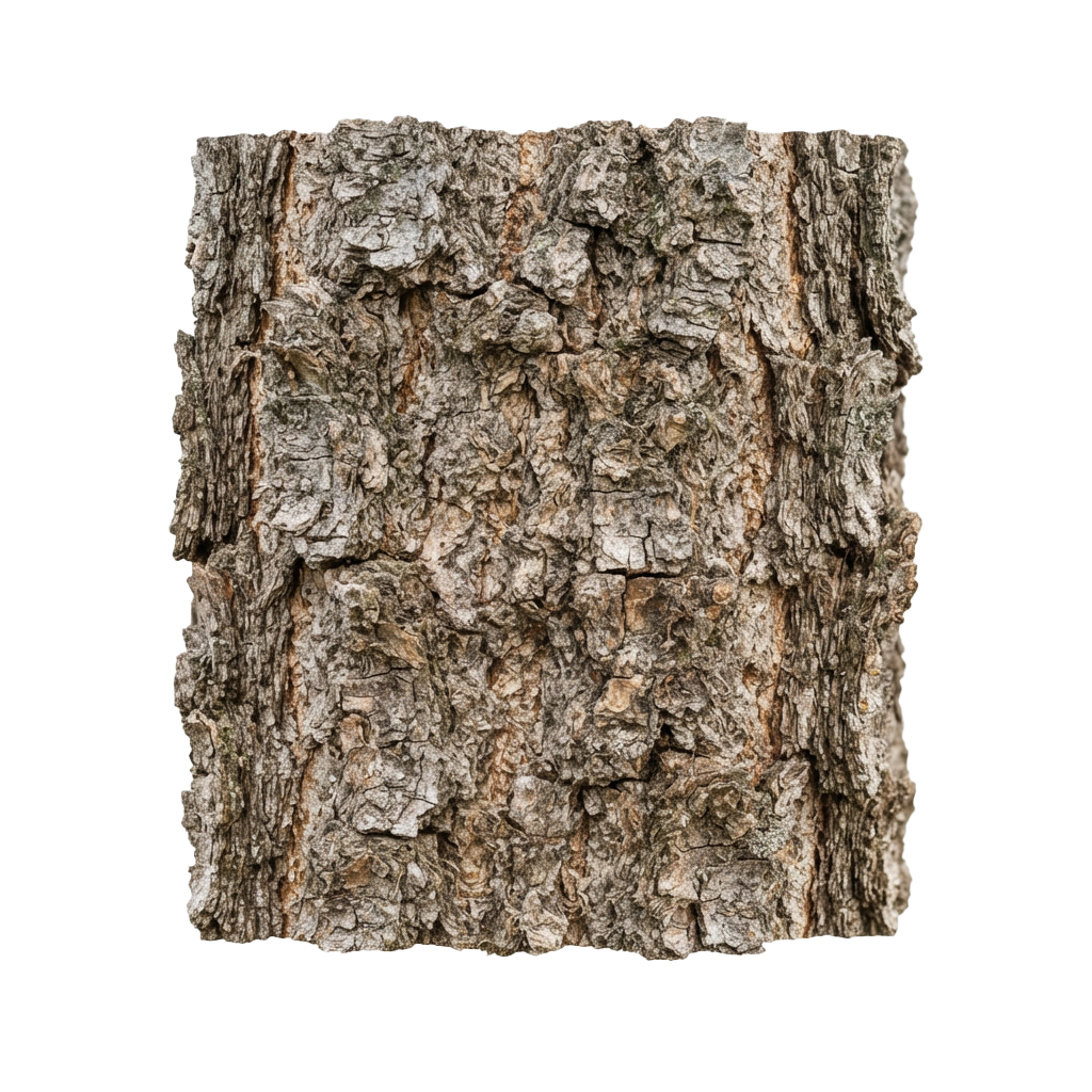Close-up of rough, textured tree bark with deep grooves and natural color variations