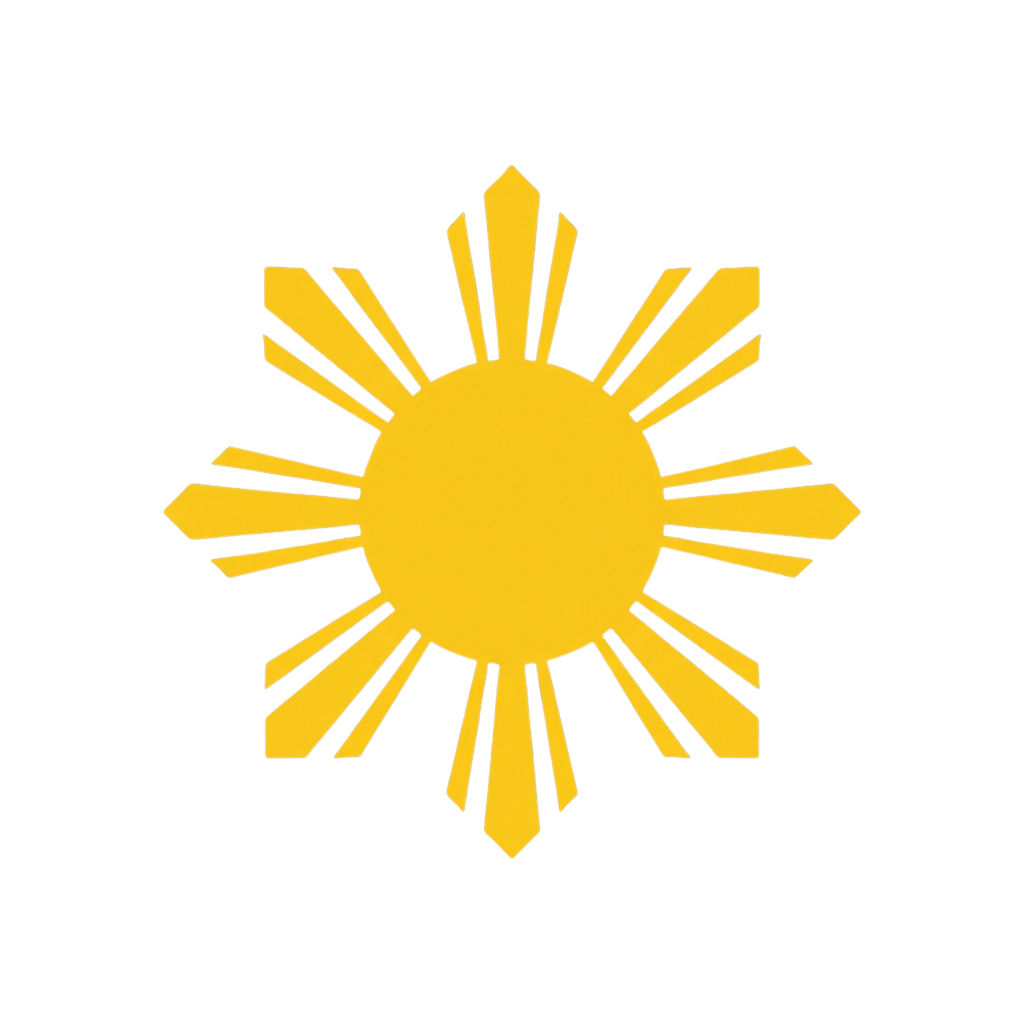 A bright yellow sun symbol with eight triangular rays radiating from a central circle on a black background