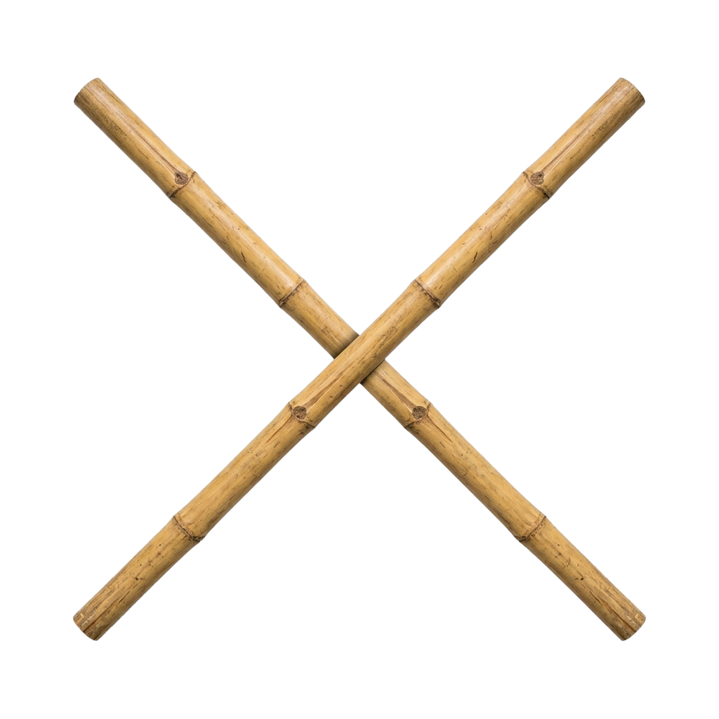 Two bamboo sticks crossed in an X shape against a black background