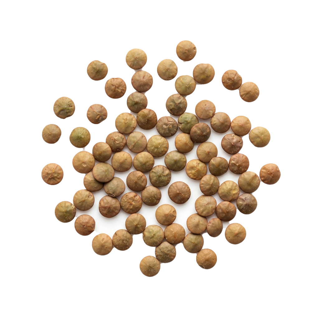 Close-up of a cluster of dried green peas on a white surface