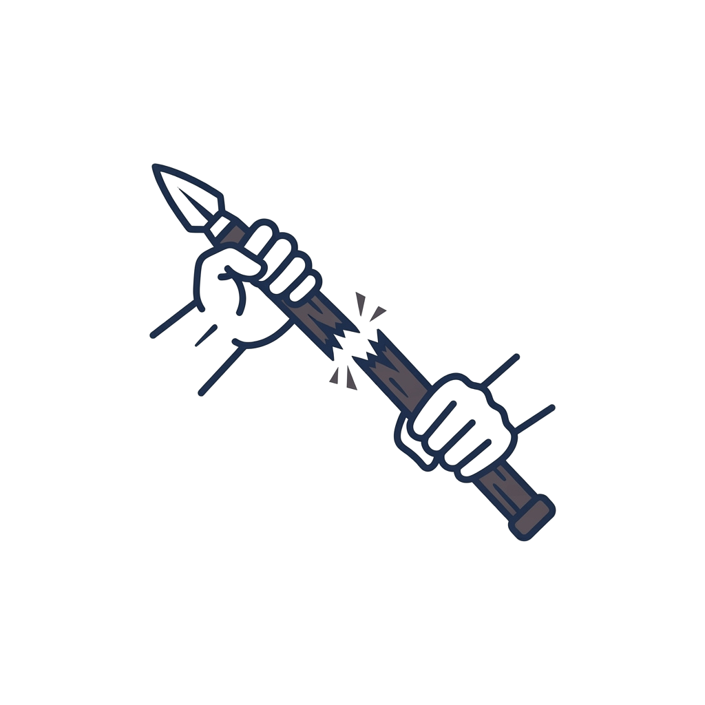 A broken sword with a cracked handle and blade, depicted in blue on a dark background.