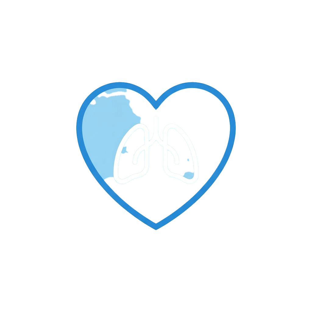 A heart shape containing two white lungs inside a blue outline on a black background
