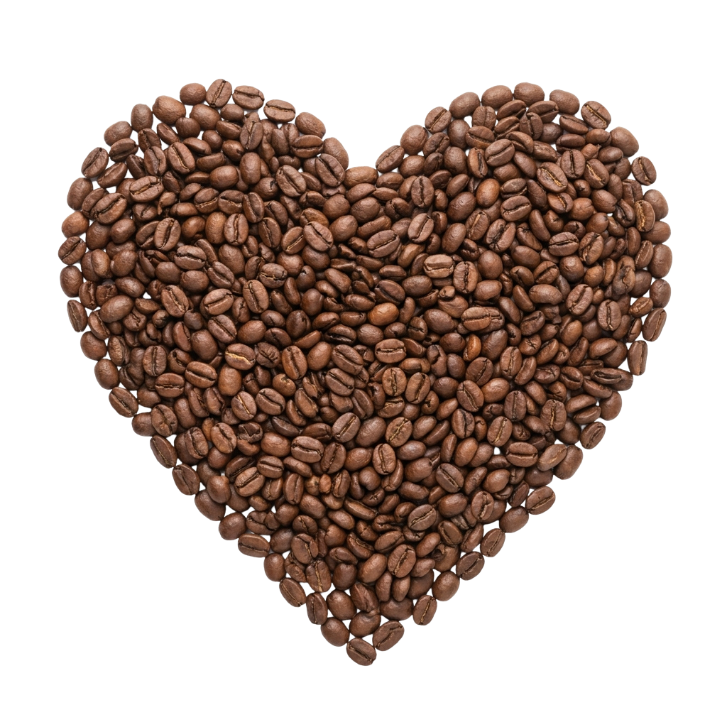 Heart shape made entirely of coffee beans against a black background