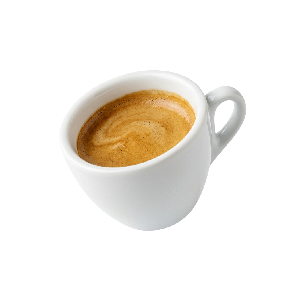 A white ceramic cup with a handle filled with frothy cappuccino against a black background