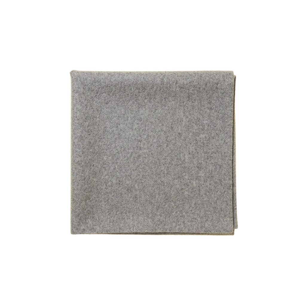 A close-up of a square piece of gray textured fabric against a black background