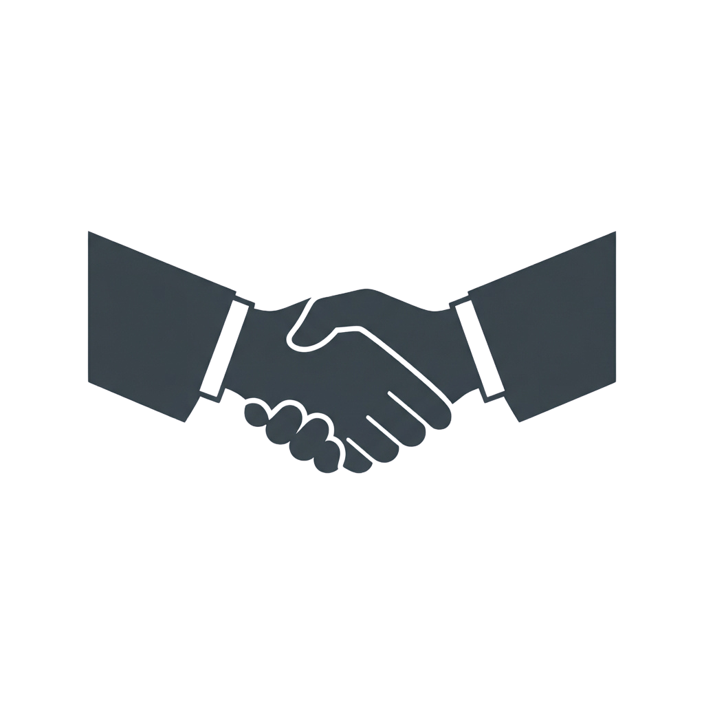 Two hands shaking in a firm handshake against a dark background