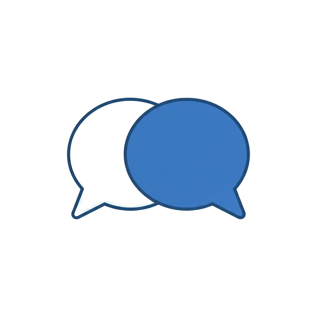 A blue speech bubble with a white outline and tail on a black background