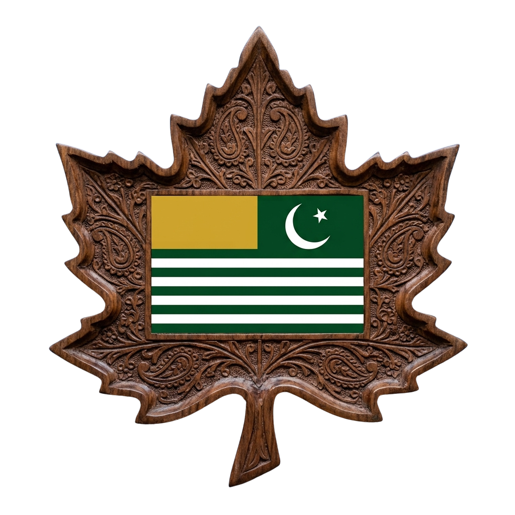 Wooden leaf frame with intricate carvings displaying the Pakistani flag