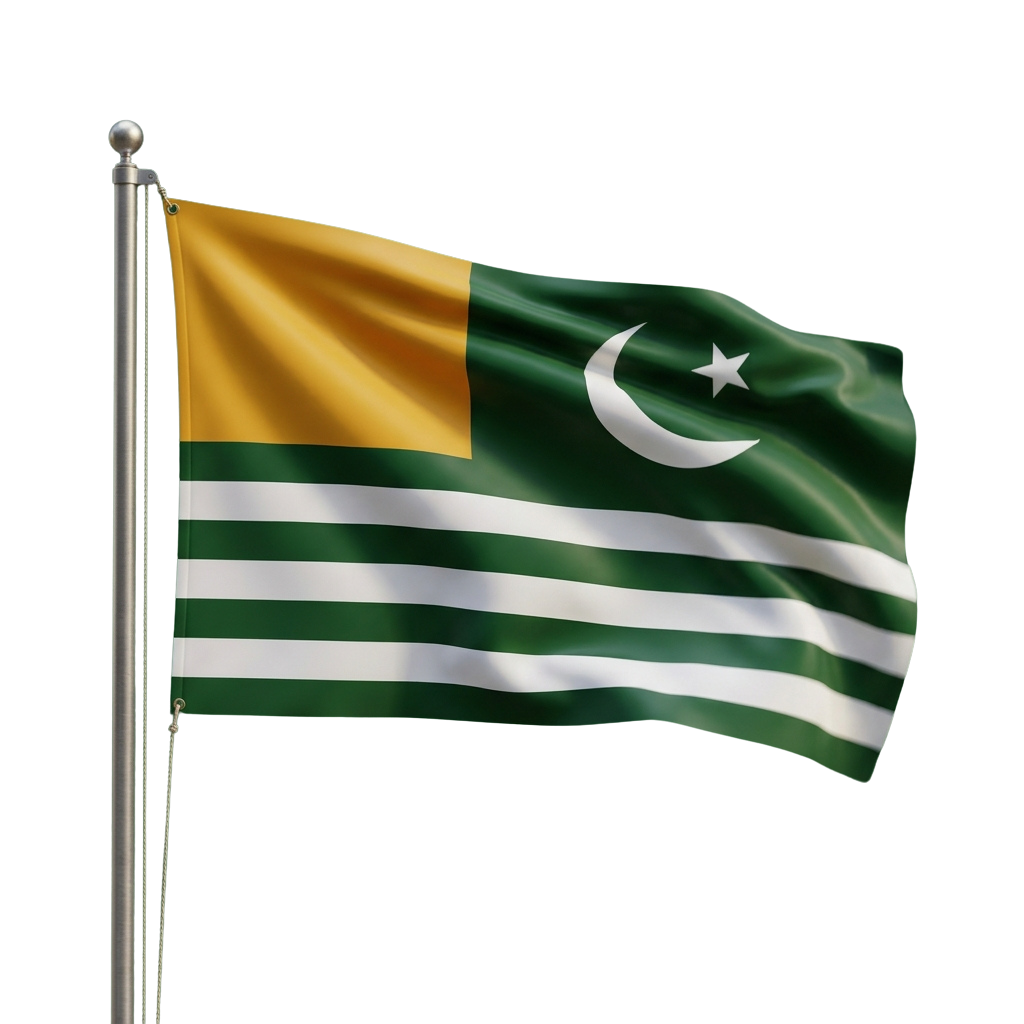 Pakistan flag waving with green and white stripes and a crescent star on a yellow-green field