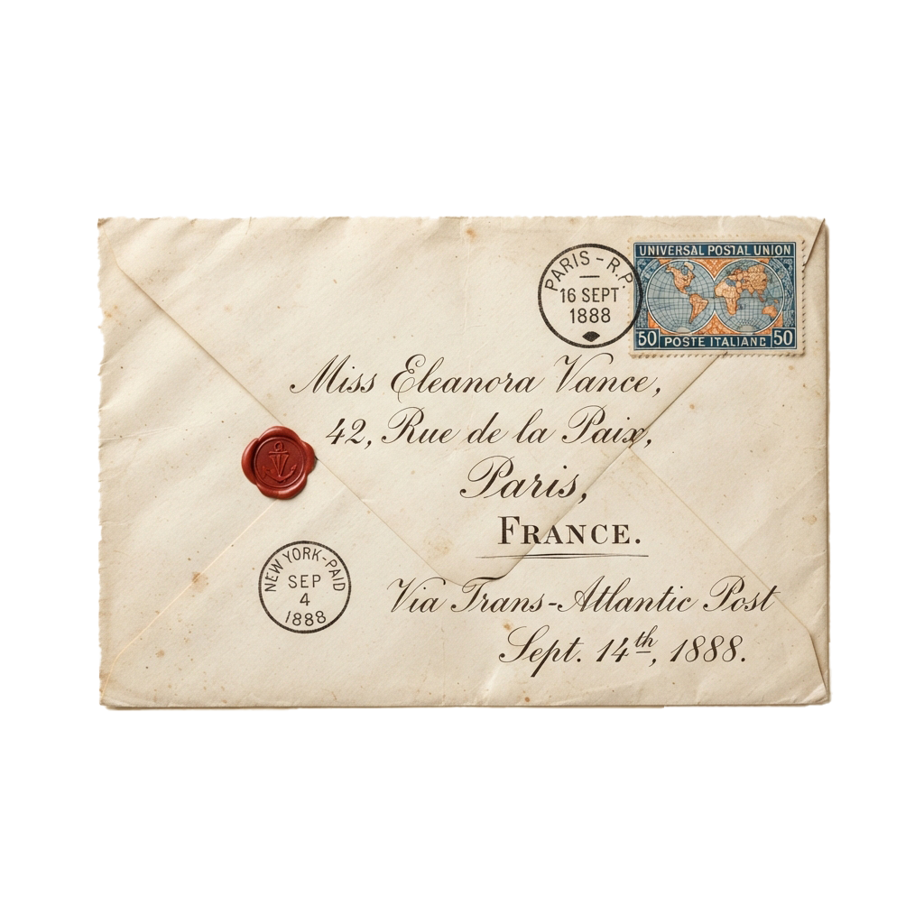 Old envelope marked via Trans-Atlantic Post, dated September 1888, with Paris and New York stamps