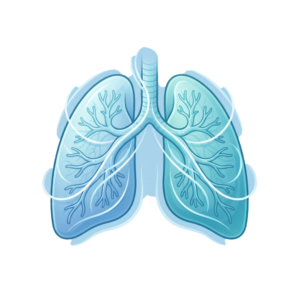 Illustration of human lungs showing bronchial tree branching inside each lung