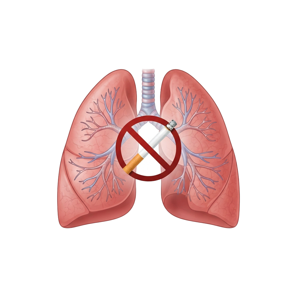 Illustration of lungs with a no smoking symbol overlay