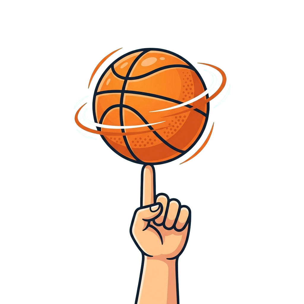 Illustration of a basketball balanced on a finger with a spinning motion effect