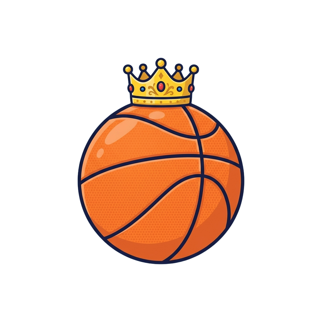 A cartoon basketball with a golden crown on top