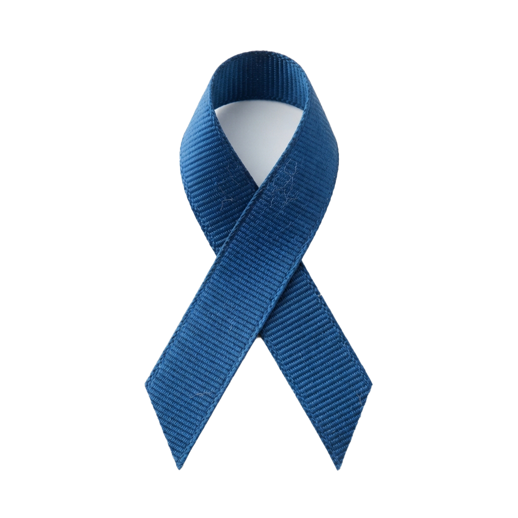 Solid blue awareness ribbon on a black background