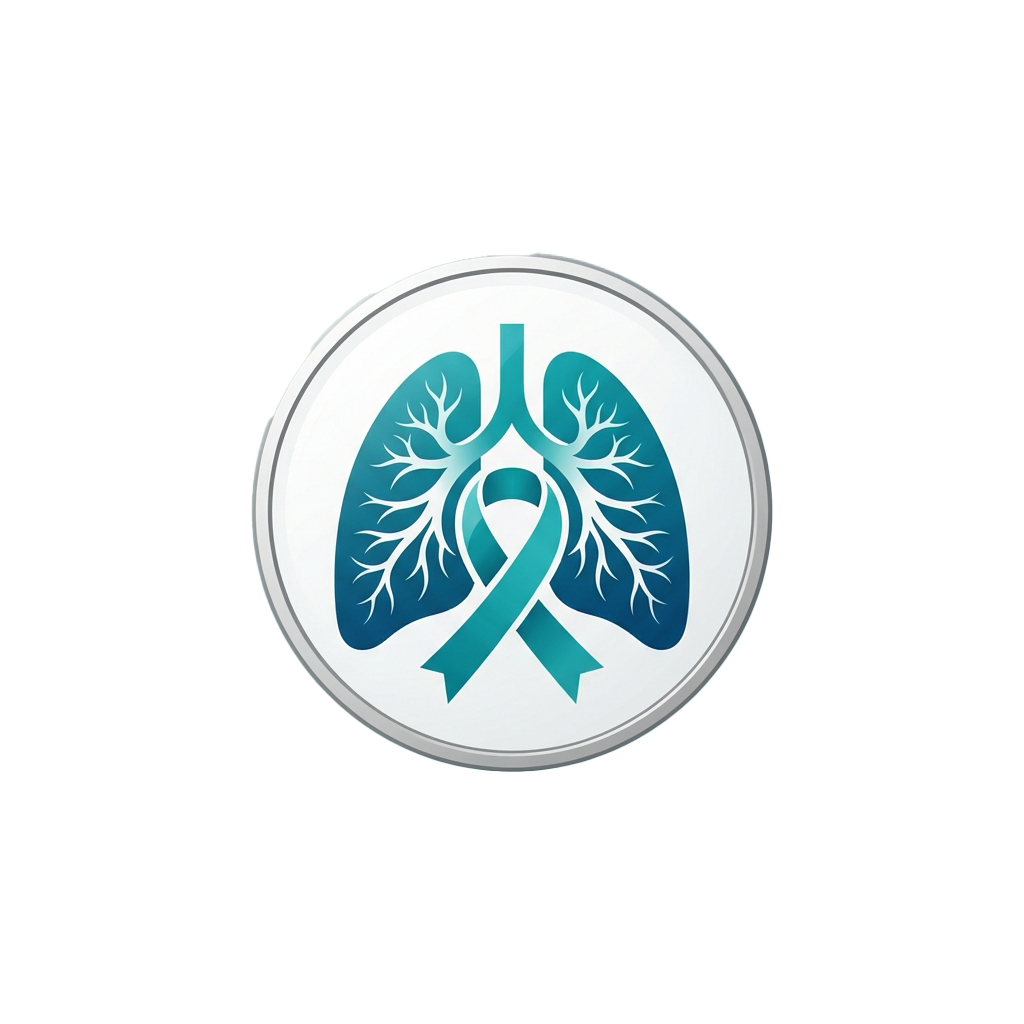 Lungs graphic with a blue awareness ribbon symbolizing lung health or disease awareness