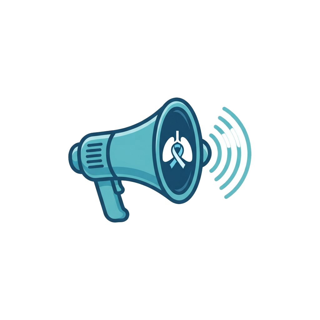 Megaphone graphic with sound waves and ribbon symbol inside the speaker cone