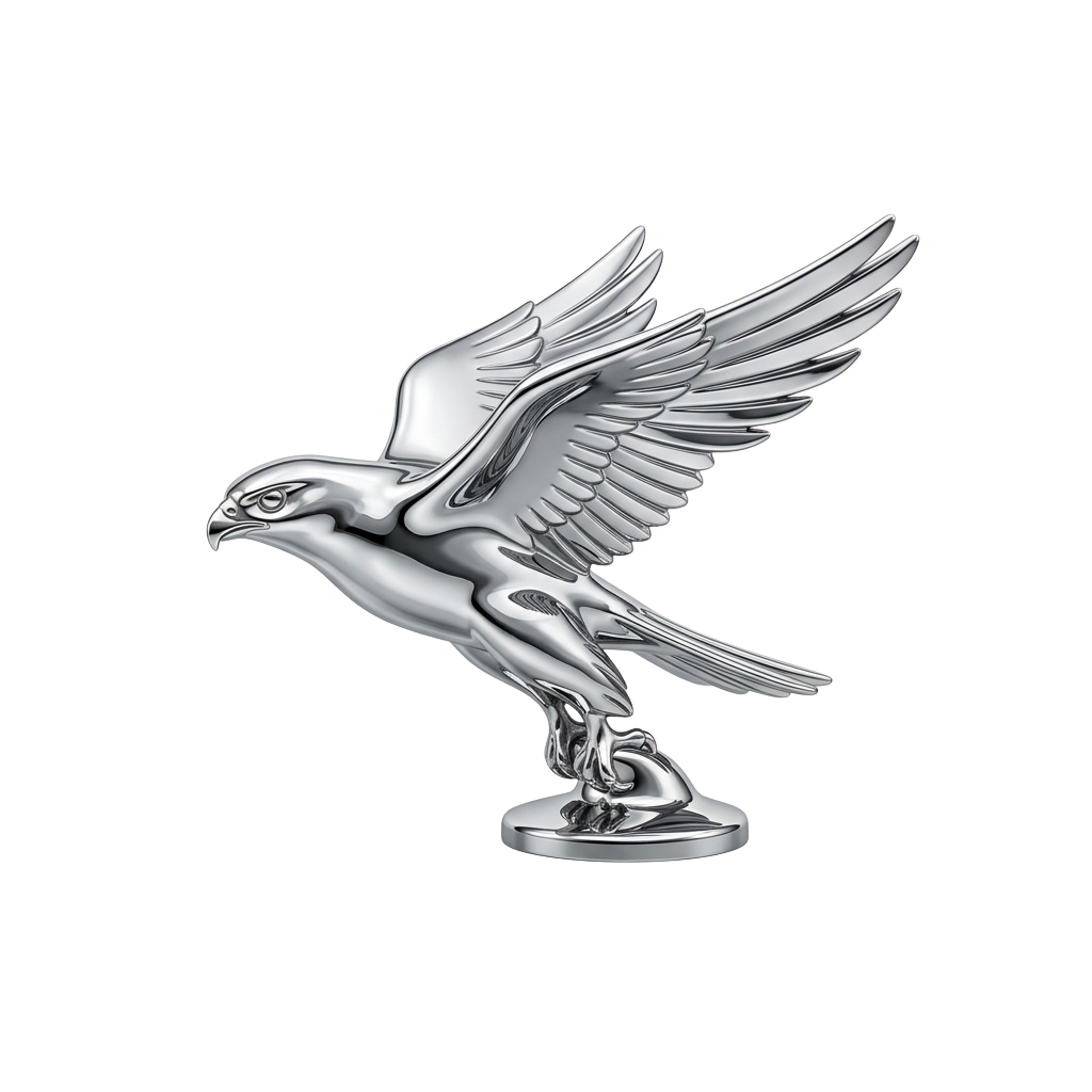 A detailed silver eagle statue with spread wings perched on a decorative base.