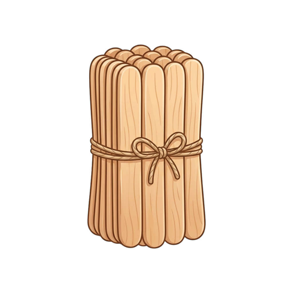 A bundle of wooden sticks tied together with twine in a neat knot.
