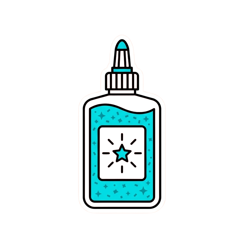 Illustration of a blue glitter nail polish bottle with a star-shaped label and dropper cap