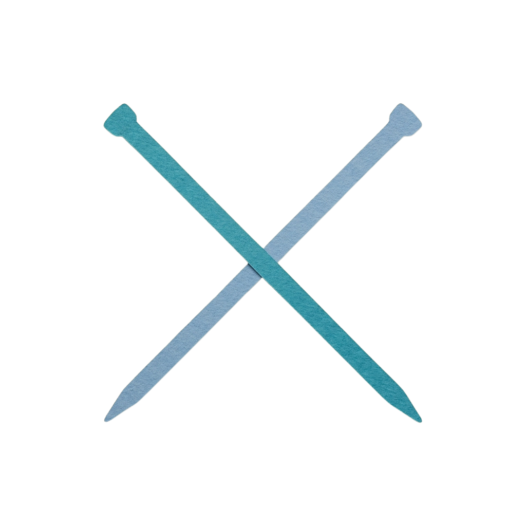 Two crossed metal nails forming an X shape on a black background