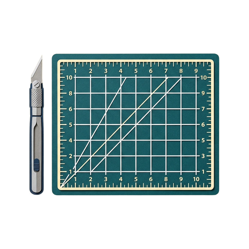 A cutting mat with a grid ruler and a pair of scissors placed beside it on a black background