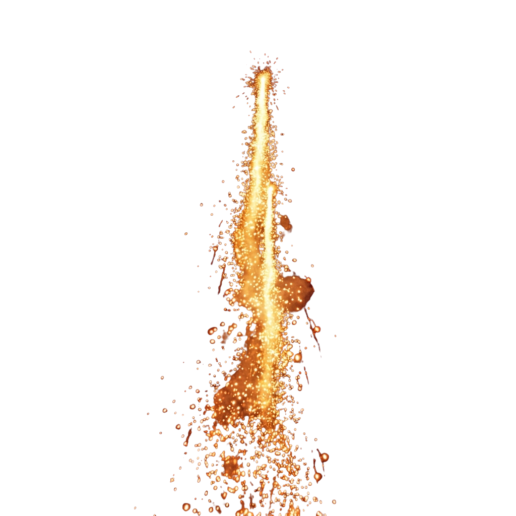 A bright golden firework exploding vertically with sparks radiating outward against a dark background