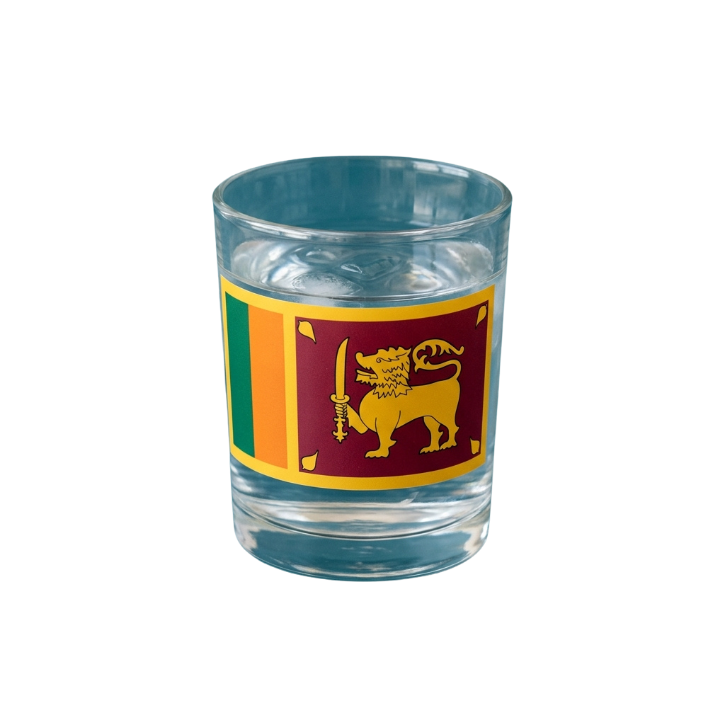Clear glass with Sri Lanka flag colors and lion emblem design