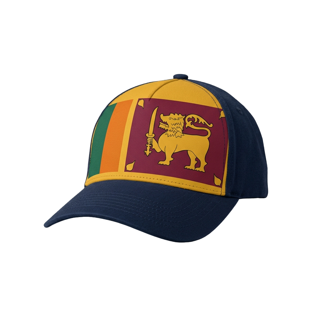 Baseball cap featuring Sri Lanka flag colors and lion emblem