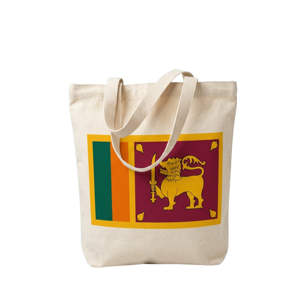 Tote bag featuring Sri Lanka flag colors and lion emblem design