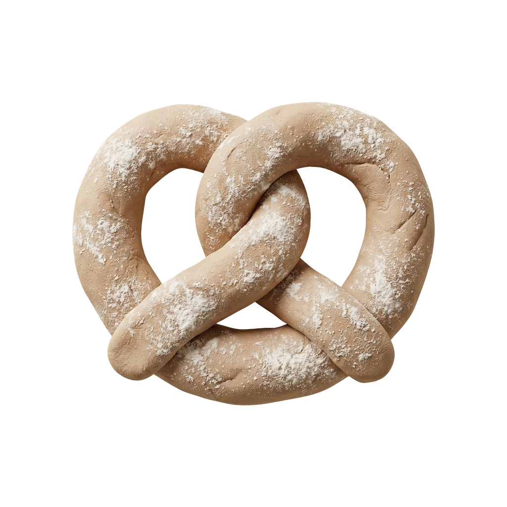 Two light brown pretzels dusted with coarse salt on a black background