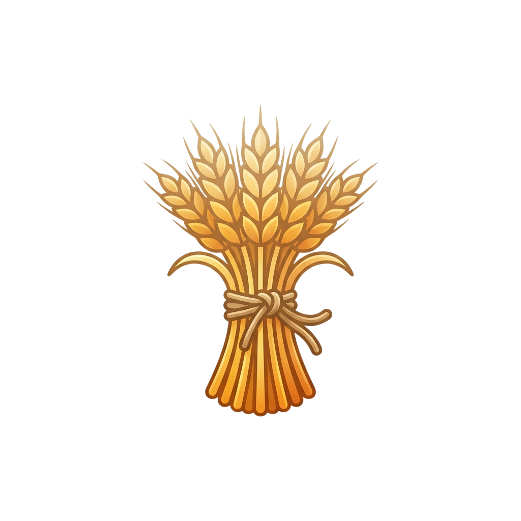 A stylized illustration of a bundle of wheat sheaves tied together with a knot.