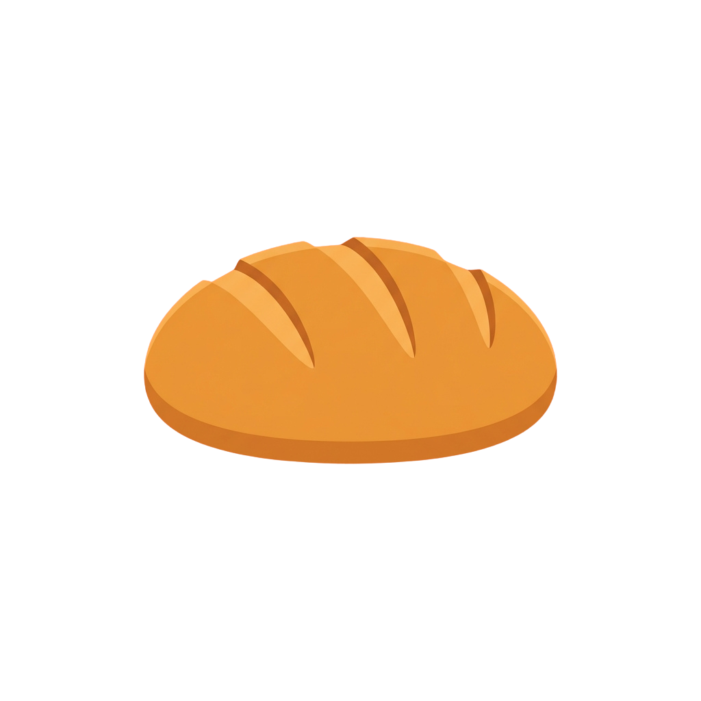 Illustration of a golden brown baked baguette with crusty texture and three diagonal slashes on top