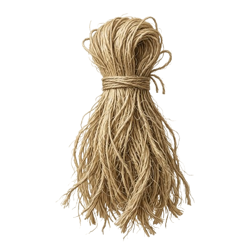 A bundle of light beige straw rope tied together with a knot.