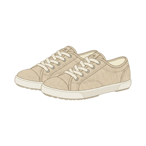 A pair of light beige glittery casual sneakers with white soles and laces.