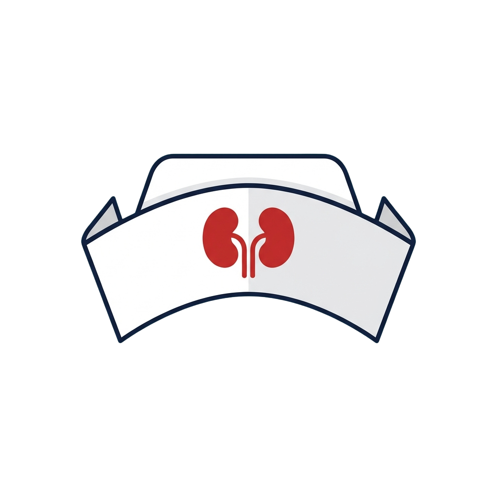 White cap with navy blue trim featuring two red kidneys graphic in the center