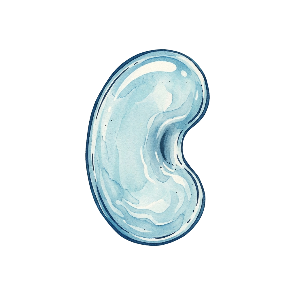 Illustration of a human kidney with a bean shape and smooth surface