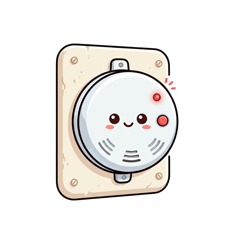 Illustration of a wall socket with a smiling face and two red indicator lights
