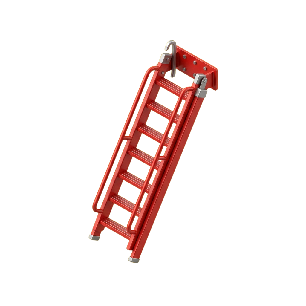 A red plastic ladder rung attachment with metal hooks for securing to railings